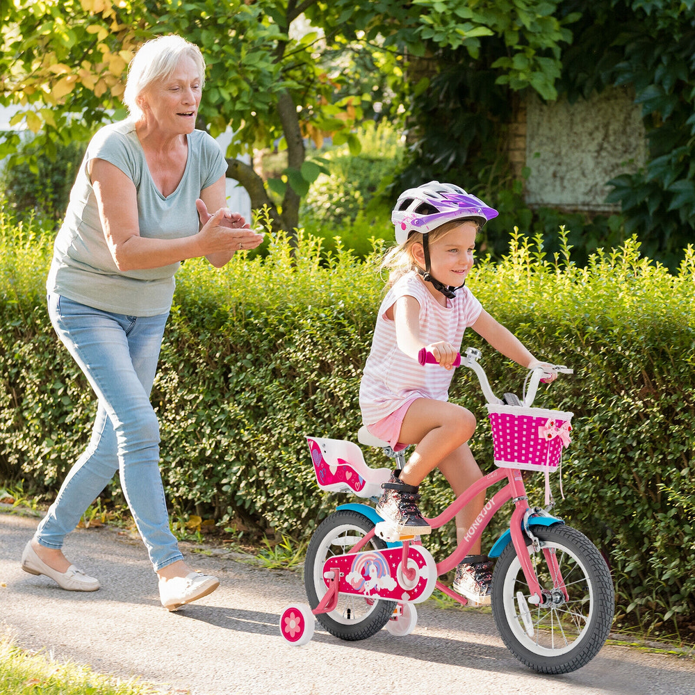 Kids Bicycle with Training Wheels and Basket for Boys and Girls Age 3-9 Years