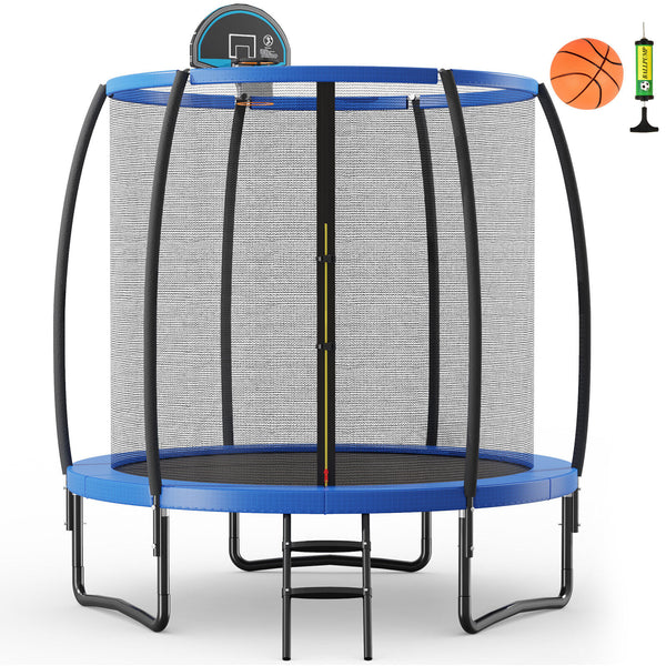 Recreational Trampoline with Basketball Hoop and Net Ladder