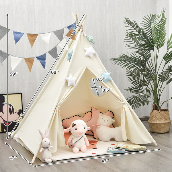 Foldable Kids Canvas Teepee Play Tent - Indoor & Outdoor
