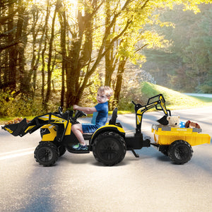 12V 3 in 1 Kids Ride On Excavator with shovel bucket and music, perfect for outdoor play and imaginative fun.