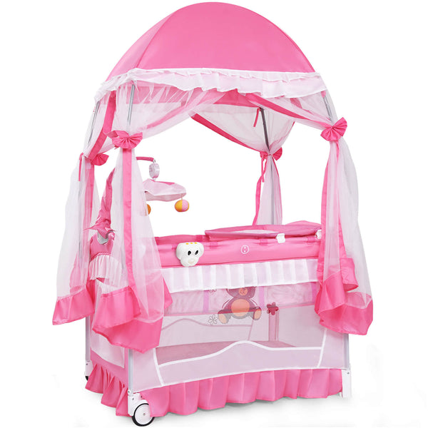 Portable baby playpen crib cradle with carrying bag, perfect for sleep and play, shown from angle 3.