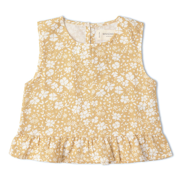 Organic Ruffle Top & Pants Set - Yellow Blossom