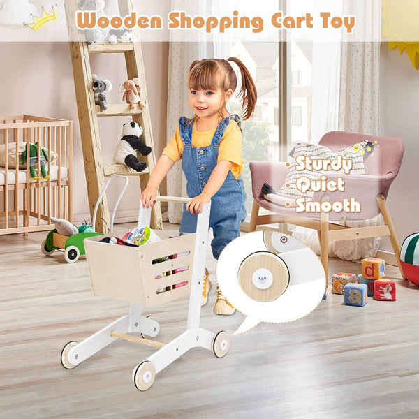 Kids Grocery Store Playset Wooden Pretend Play Supermarket with Shopping Cart
