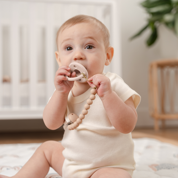 Pacifier Clips in Beige & Light Beige, 2 Pack