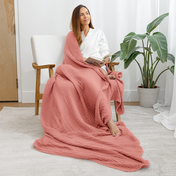 Adult Muslin Blanket in Dusty Rose