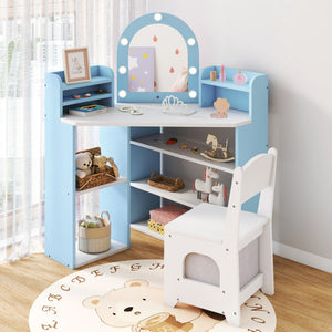 2-In-1 Kids Vanity Set with Lights for toddlers, perfect for imaginative play and grooming fun, angle view.