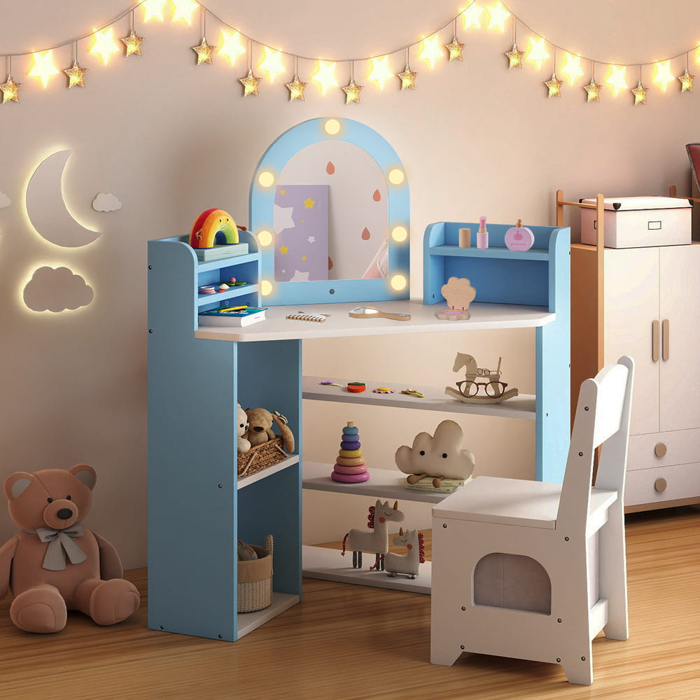 2-In-1 Kids Vanity Set with Lights for Toddlers 3+ Years, perfect for imaginative play and early grooming skills.