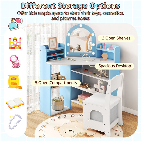 2-In-1 Kids Vanity Set with Lights for Toddlers 3+ Years Old