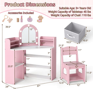 2-In-1 Kids Vanity Set with Lights for Toddlers 3+ Years Old