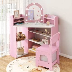 2-In-1 Kids Vanity Set with Lights for Toddlers, perfect for ages 3+, shown at angle 18.