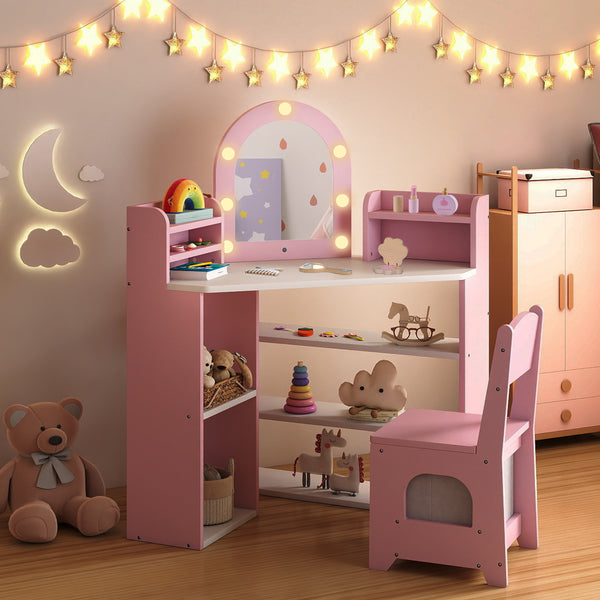 2-In-1 Kids Vanity Set with Lights for Toddlers 3+ Years Old