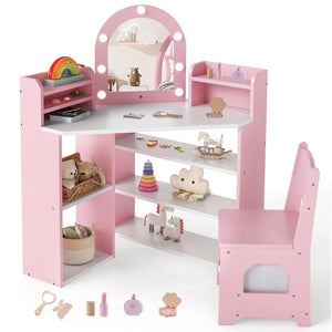 2-In-1 Kids Vanity Set with Lights for Toddlers 3+ Years Old