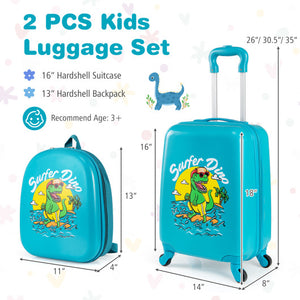 2 PCS Kid Luggage Set With Spinner Wheels for Children Boys Girls-Blue