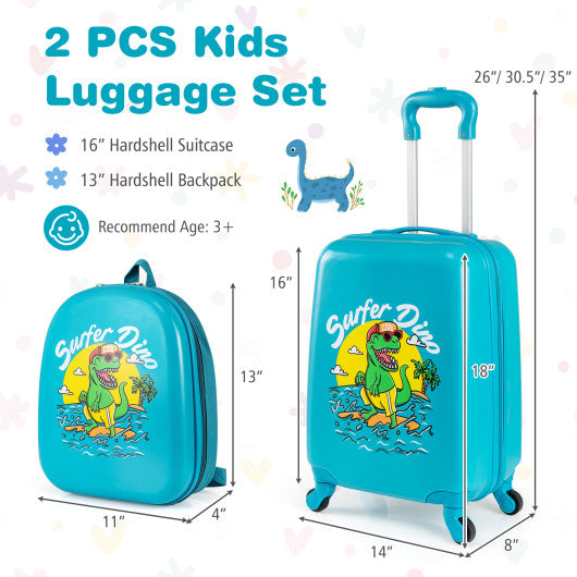 2 PCS Kid Luggage Set With Spinner Wheels for Children Boys Girls-Blue