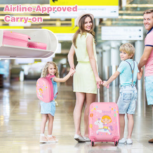 2 PCS pink kid luggage set with spinner wheels for boys and girls, angle view showcasing stylish design and functionality.