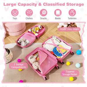 Pink 2 PCS kid luggage set with spinner wheels for boys and girls, angle view 6. Perfect for travel!