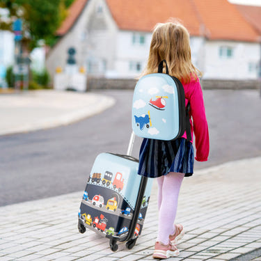 2 PCS dark blue kids luggage set with spinner wheels for boys and girls, perfect for travel and adventures.