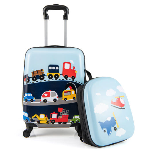 2 PCS dark blue kids luggage set with spinner wheels for boys and girls, perfect for travel and adventures.