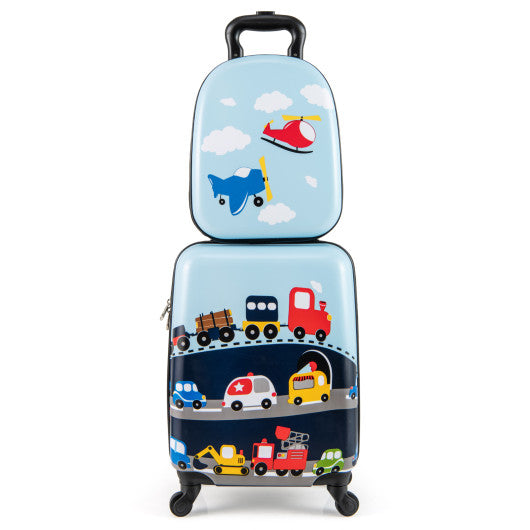 2 PCS Kid Luggage Set With Spinner Wheels for Children Boys Girls-Dark Blue