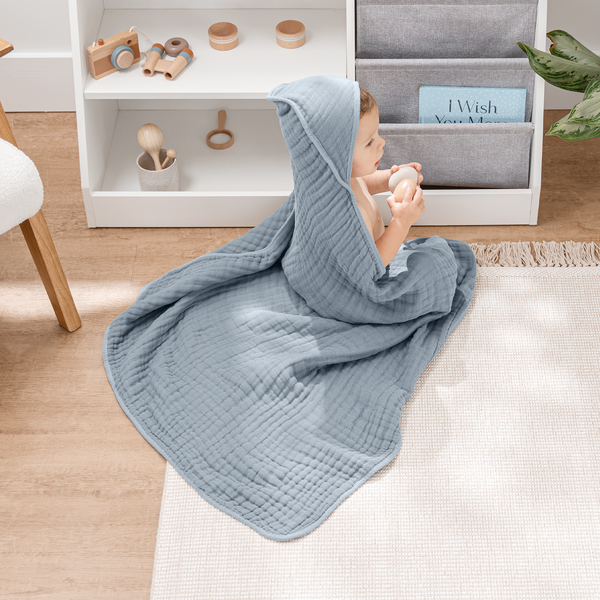 Baby Hooded Towels in Pacific Blue & Fern