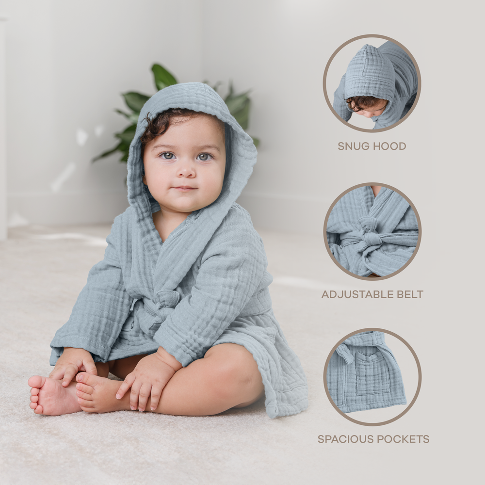 Muslin Bath Robe for Kids in Pacific Blue