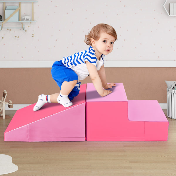 2-Piece Step and Slide Climber for Infants and Toddlers Baby Soft Play Set Foam Blocks