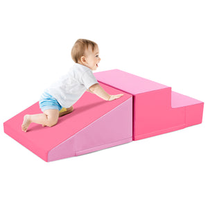 2-Piece Step and Slide Climber for Infants and Toddlers Baby Soft Play Set Foam Blocks