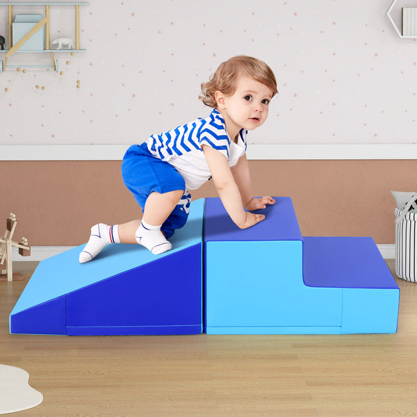 2-Piece Step and Slide Climber for Infants and Toddlers Baby Soft Play Set Foam Blocks