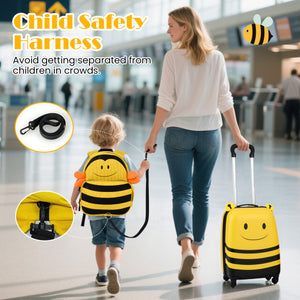 2 Pieces Kids Luggage Set on Wheels with Anti-Lose Rope and Retractable Rod-Yellow