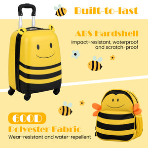 2 Pieces Kids Luggage Set on Wheels with Anti-Lose Rope and Retractable Rod-Yellow