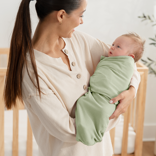 Easy Swaddle Blankets in Stone, Sage, Azul - Pack of 3, shown from angle 2, perfect for cozy baby swaddling.