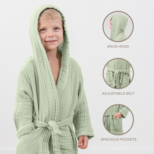 Muslin Bath Robe for Kids in Sage