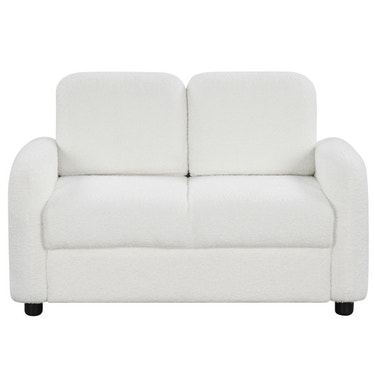 2-Seat Kids Sofa Toddler Sofa Couch with Soft Teddy Fleece Upholstery and Solid Wooden Frame-White