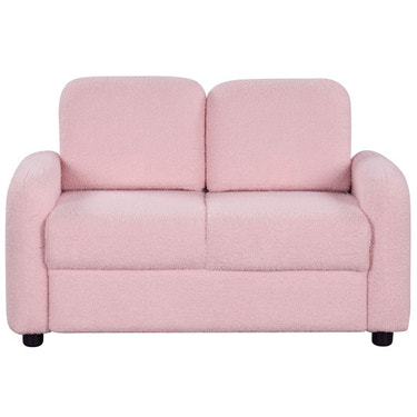 2-Seat Kids Sofa Toddler Sofa Couch with Soft Teddy Fleece Upholstery and Solid Wooden Frame-Pink