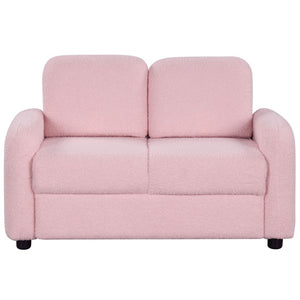 2-Seat Kids Sofa Toddler Sofa Couch with Soft Teddy Fleece Upholstery and Solid Wooden Frame-Pink