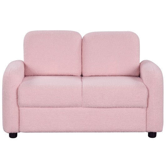 2-Seat Kids Sofa Toddler Sofa Couch with Soft Teddy Fleece Upholstery and Solid Wooden Frame-Pink
