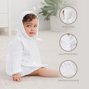 Muslin Bath Robe for Kids in White
