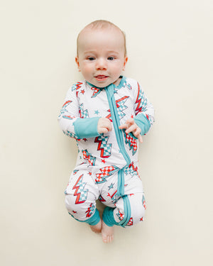 Bamboo Zip Romper | Checkered Bolts - MOOGCO Baby