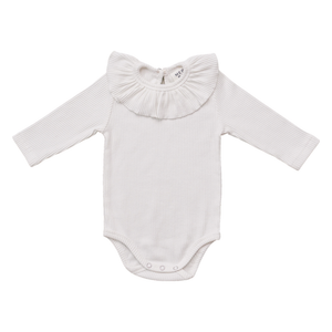 White Ribbed Ruffle Bodysuit