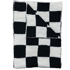 Black + White Checkered Plush Blanket - MOOGCO Baby