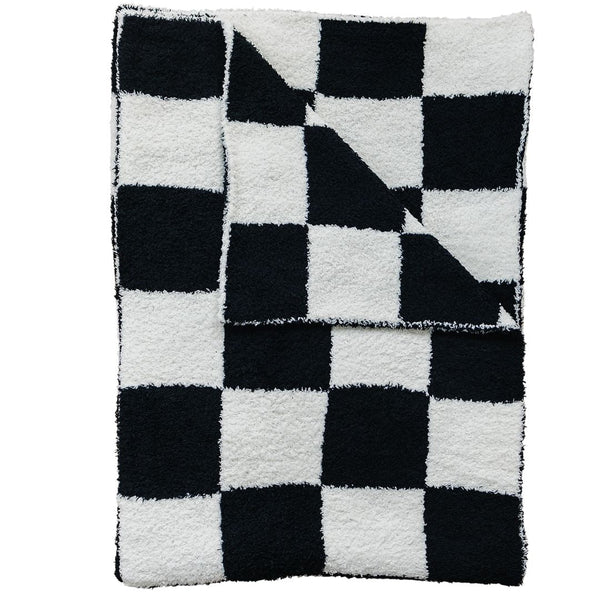 Black + White Checkered Plush Blanket - MOOGCO Baby
