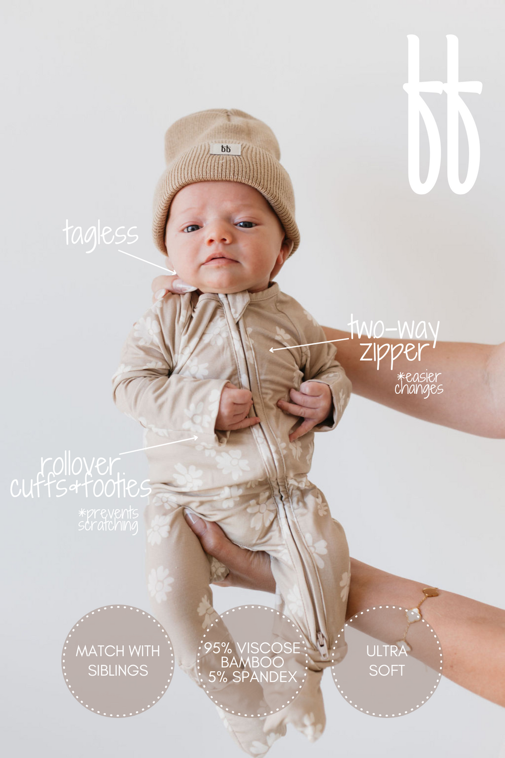 Bamboo Zip Pajamas by Lazy Daisy for babies, soft and breathable sleepwear for comfort and style.