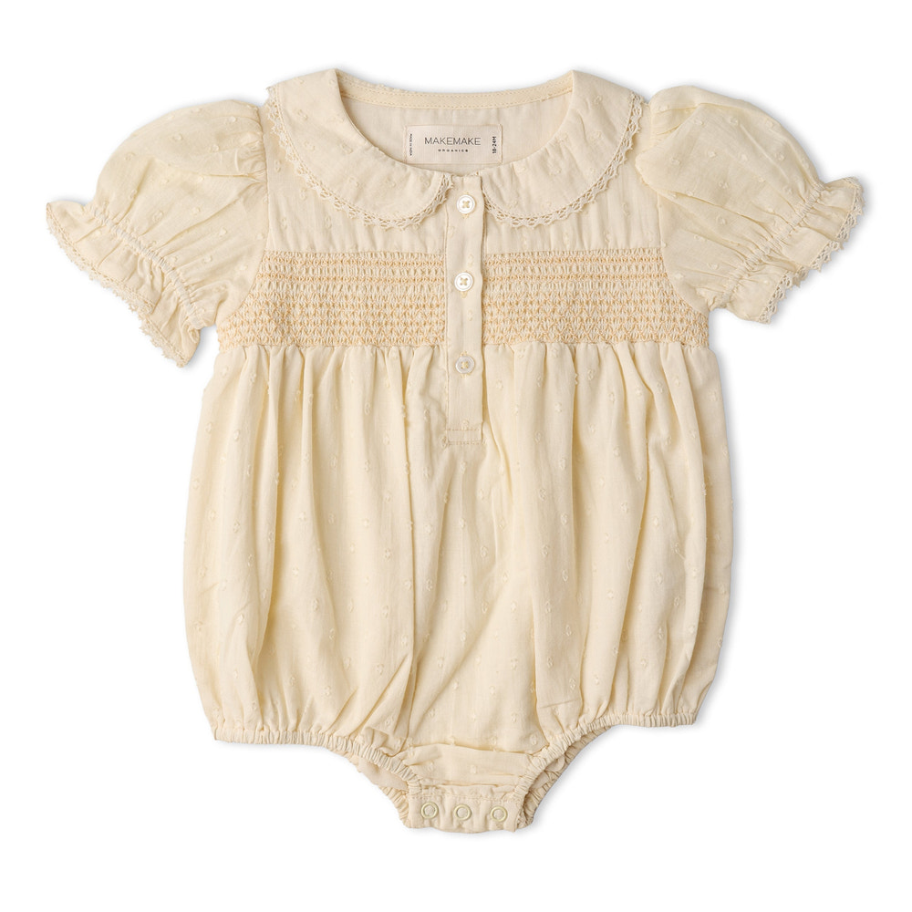 Organic Smocked Button Romper - Butter Yellow