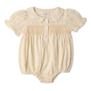 Organic Smocked Button Romper - Butter Yellow