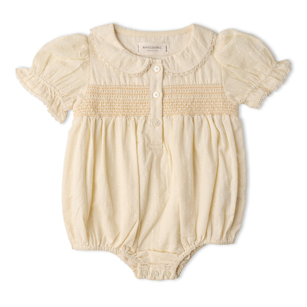 Organic Smocked Button Romper - Butter Yellow