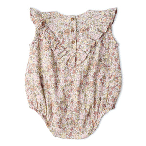 Organic Sleeveless Ruffle Bubble Romper - Pastel Bloom
