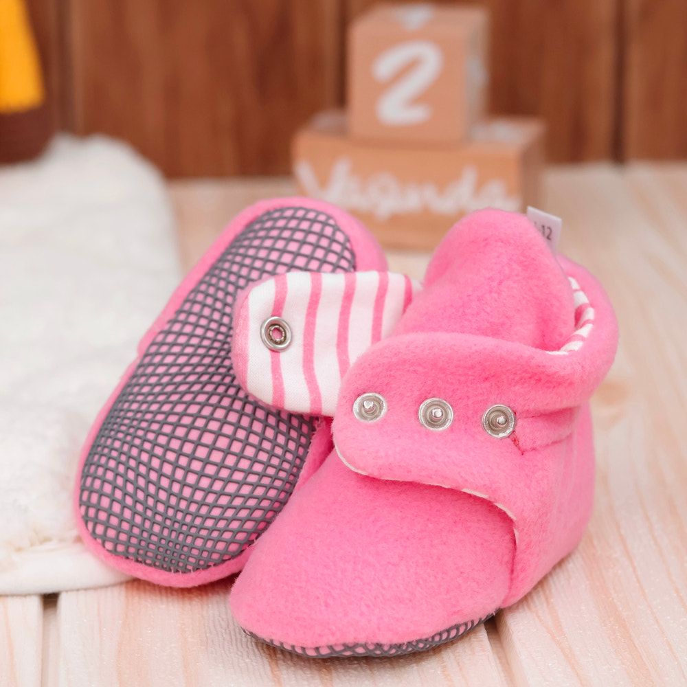 Anti-Slip Sole, Fleece Baby Booties, Newborn Home Booties, Sweat Proof Organic Cotton Lining, Pink