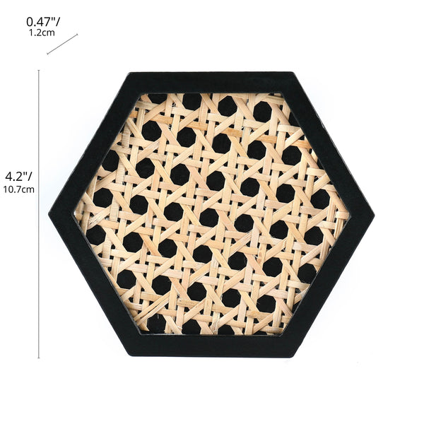 MomentDecor™ Natural Rattan & Wood Coasters Hexagon Shape