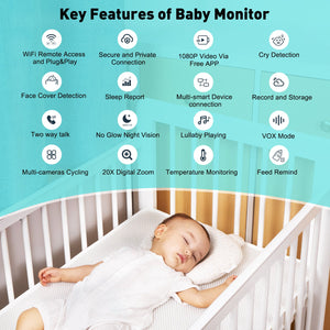 Simyke Smart Baby Monitor: 1080P Camera + 3.5” LCD Display, Smartwatch Connectivity