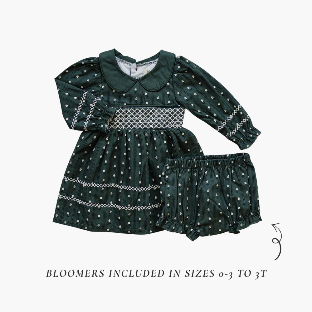 Tulip Smocked Peter Pan Collar Dress for babies, featuring a charming design and soft fabric, perfect for special occasions.